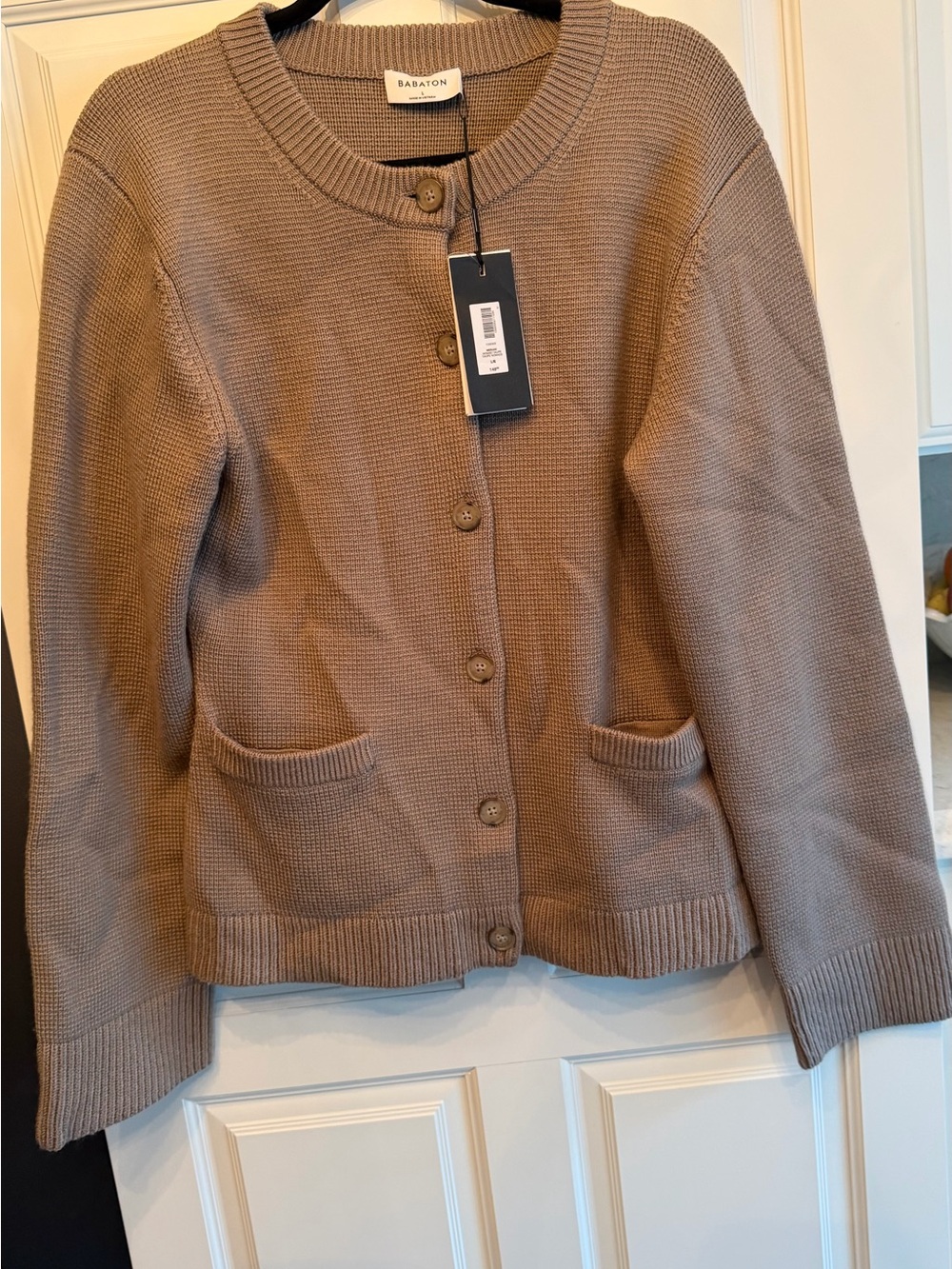 NWT Aritzia Babaton Meraki Merino Wool Cardigan Size L Nomad Taupe
